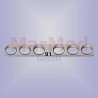 Straight mini-plate with 6 DC-holes, for screws 1,5/2,0 mm, hole-distance 5,0 mm, lenght 32 mm, width 5,0 mm, thickness 1,0 mm,