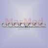 Straight mini-plate with 7 DC-holes, for screws 1,5/2,0 mm, hole-distance 5,0 mm, lenght 37 mm, width 5,0 mm, thickness 1,5 mm,
