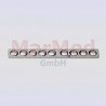 Straight mini-plate with 9 DC-holes, for screws 2,7 mm, length 76 mm, width 8 mm, thickness 2,5 mm, distance between holes 8
