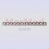 Straight mini-plate with 12 DC-holes, f. screws 2,7 mm, length 100mm, width 8 mm, thickness 2,5 mm, distance between holes 8