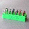 Polierersatz für Winkelstück 12 St. im Ständer, je 2 St. kelchförmig grob, mittel und fein, je 2 St. flammförmig grob,