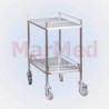 Instrument trolley, S/steel, top shelf w. guard rail, 2 trays, 42,5x62,5x80 cm (W x D x H), large castors, 2 lockable, 2