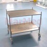 Instrument trolley, S/steel, top shelf w. guard rail, 2 trays, 94x62,5x80 cm (W x D x H), large castors, 2 lockable, 2 S/steel