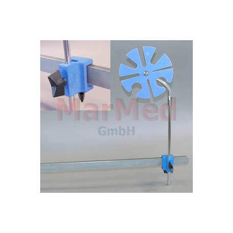 Fixační prvek Ulmer se svorkou pro standardní lišty (25 x 10 mm), u upevnění dýchacích hadic a kabelů