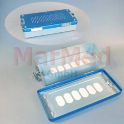 Box sterilizační, rozměry cca 30 x 14 x 7 cm, modré víko